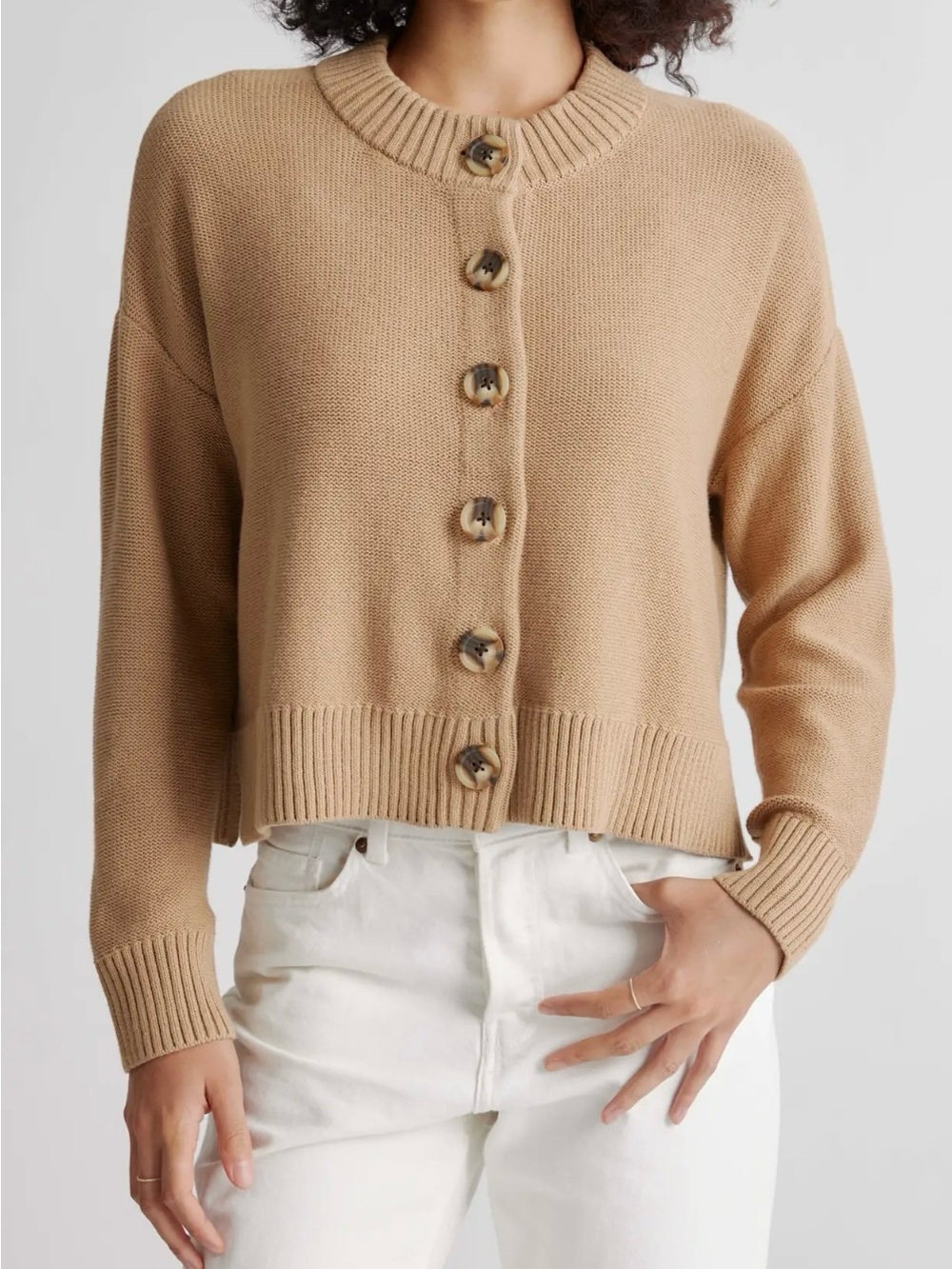 Quince 100% Organic Cotton Cropped Cardigan Camel XS